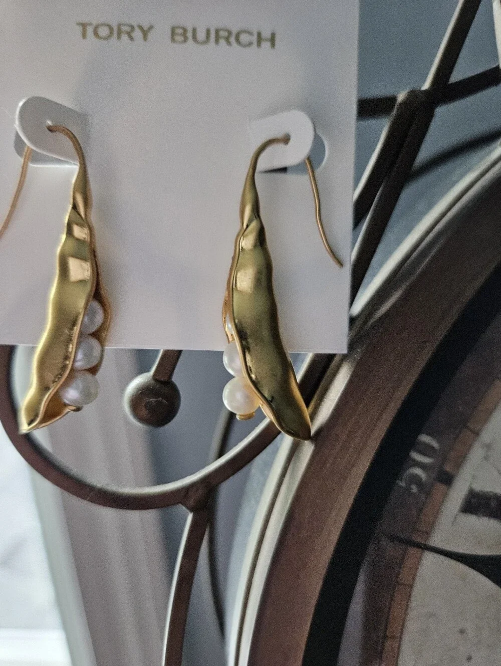Tory Burch Gold Peapod Earrings with Pearls